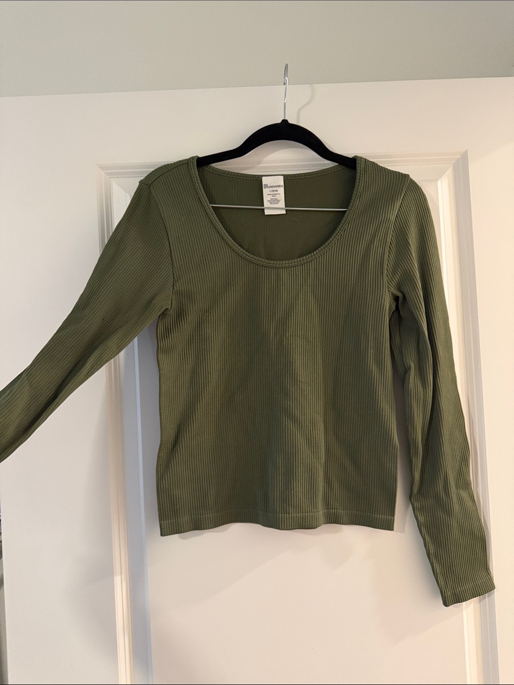 No Boundaries Olive Scoop Neck Ribbed Long Sleeve Top